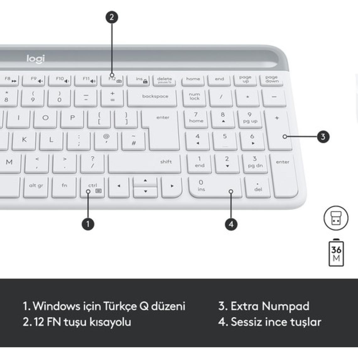 Logitech MK470 Beyaz Kablosuz Klavye Mouse Seti