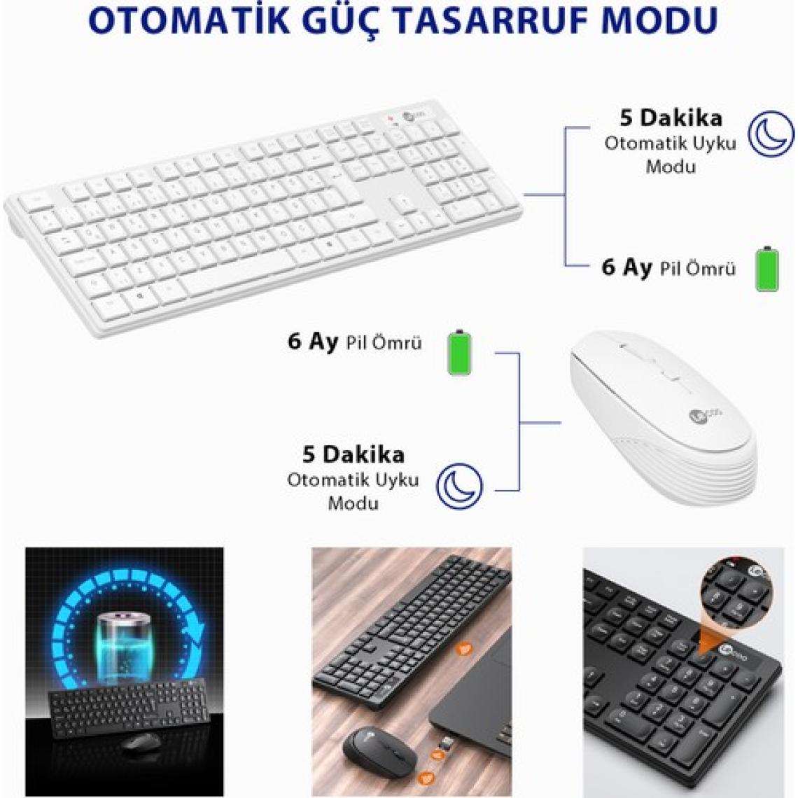 Lecoo KM2001 Kablosuz Türkçe Q Klavye & Mouse Set Beyaz