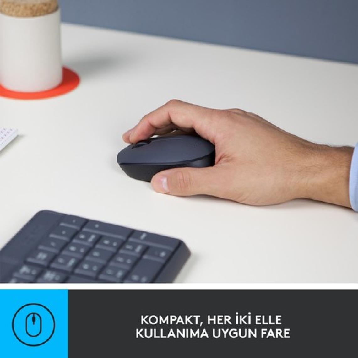 Logitech MK235 USB Kablosuz Türkçe Klavye Mouse Seti - Antrasit Gri