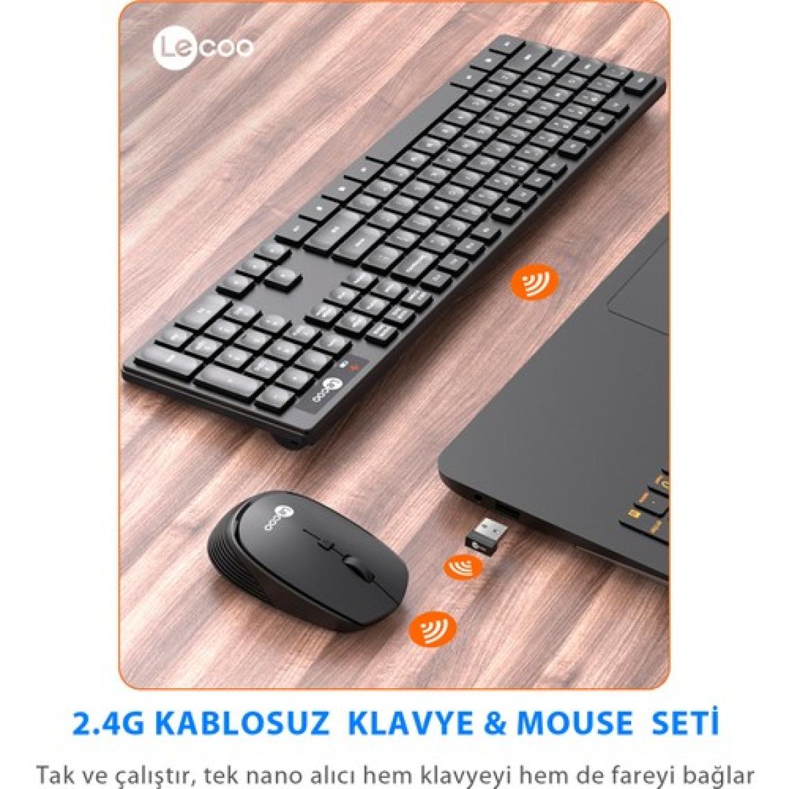 Lecoo KM2001 Kablosuz Türkçe Q Klavye & Mouse Set Siyah