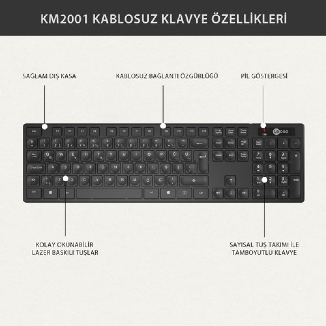 Lecoo KM2001 Kablosuz Türkçe Q Klavye & Mouse Set Siyah