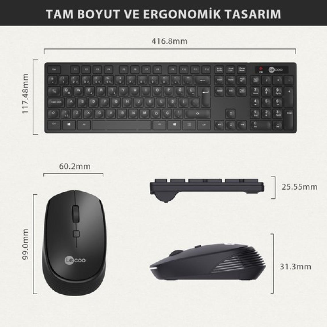 Lecoo KM2001 Kablosuz Türkçe Q Klavye & Mouse Set Siyah