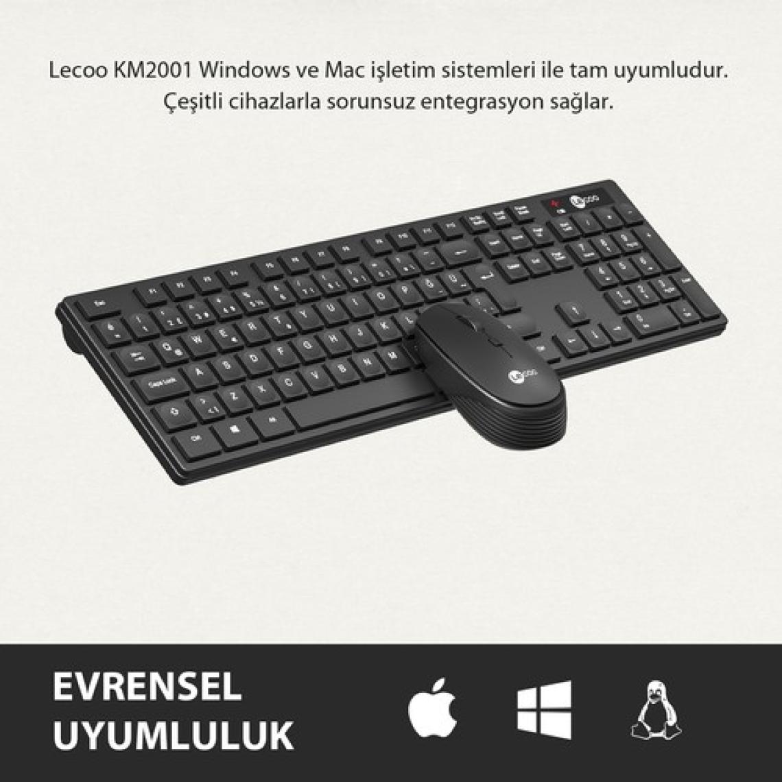 Lecoo KM2001 Kablosuz Türkçe Q Klavye & Mouse Set Siyah