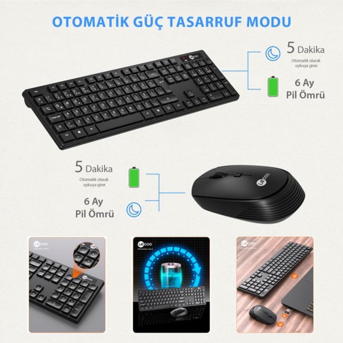 Lecoo KM2001 Kablosuz Türkçe Q Klavye & Mouse Set Siyah