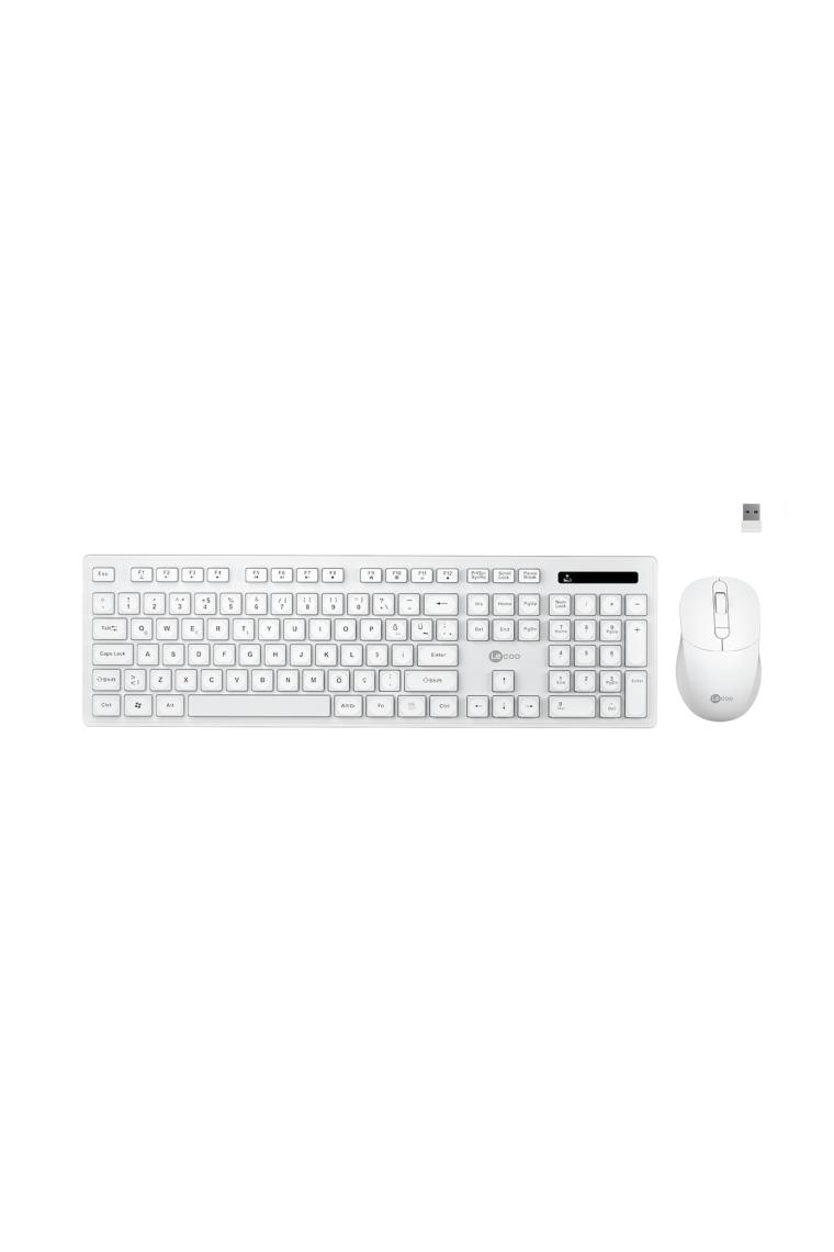 KW201 Kablosuz Türkçe Q Klavye & Mouse Set - Qwerty Türkçe Dizilim Klavye, 2400DPI Optik Fare, Win/mac Uyumlu, Sıvı Dökülmesine Dayanıklı, Tam Boyutlu Türkçe Q Klavye Mouse Seti Beyaz
