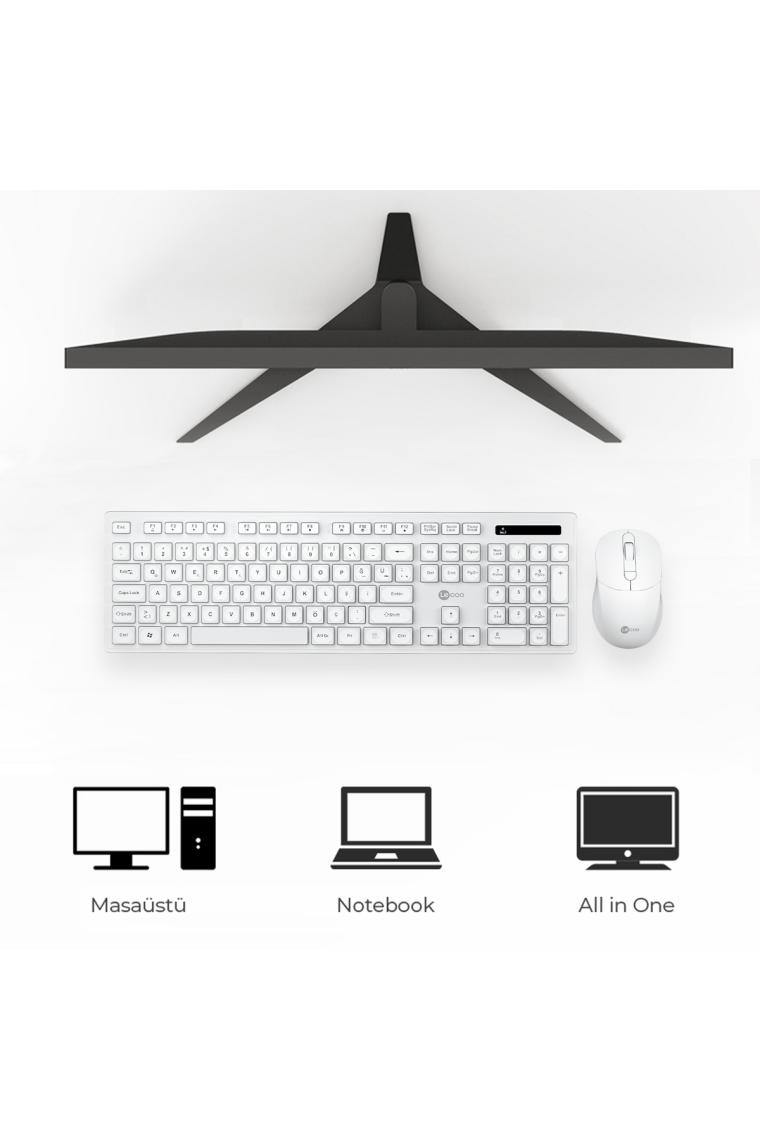 KW201 Kablosuz Türkçe Q Klavye & Mouse Set - Qwerty Türkçe Dizilim Klavye, 2400DPI Optik Fare, Win/mac Uyumlu, Sıvı Dökülmesine Dayanıklı, Tam Boyutlu Türkçe Q Klavye Mouse Seti Beyaz