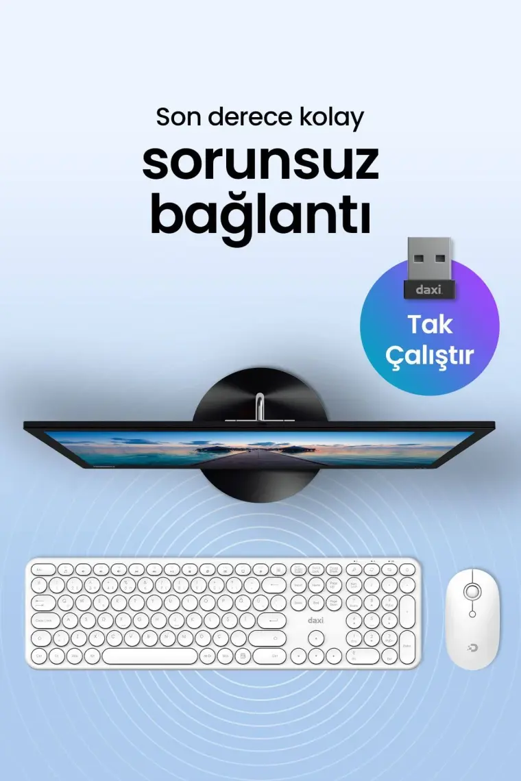 Daxi MK250 Elegance Sessiz 2.4ghz Kablosuz Türkçe Q Klavye Mouse Seti