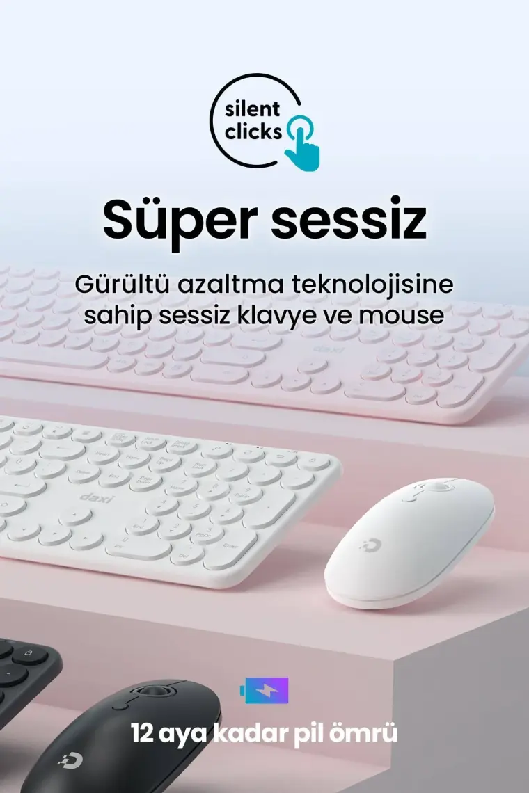 Daxi MK250 Elegance Sessiz 2.4ghz Kablosuz Türkçe Q Klavye Mouse Seti