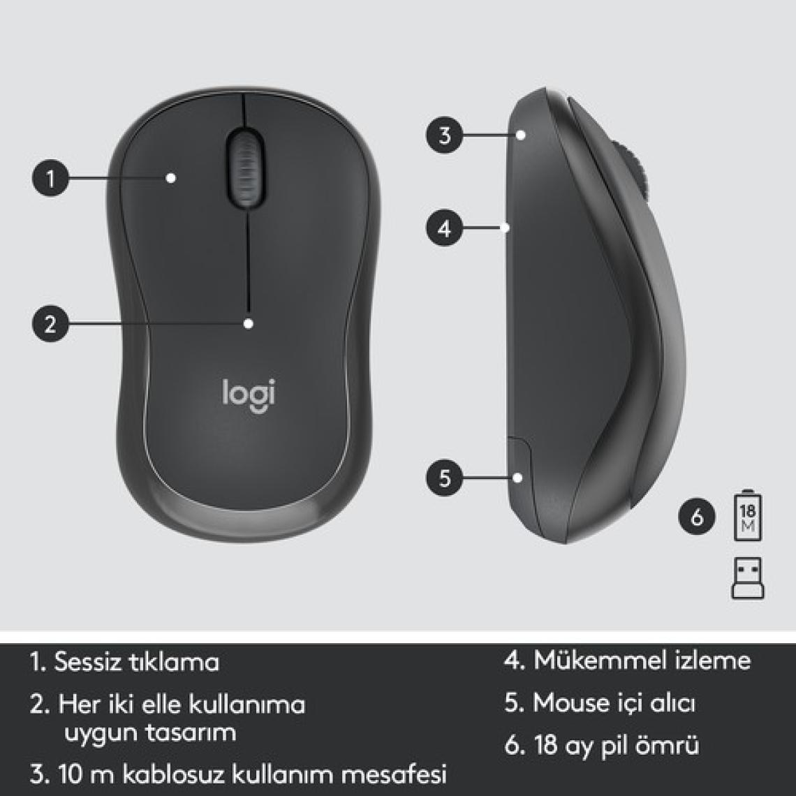 Logitech MK295 Silent Siyah Kablosuz Klavye Mouse Seti