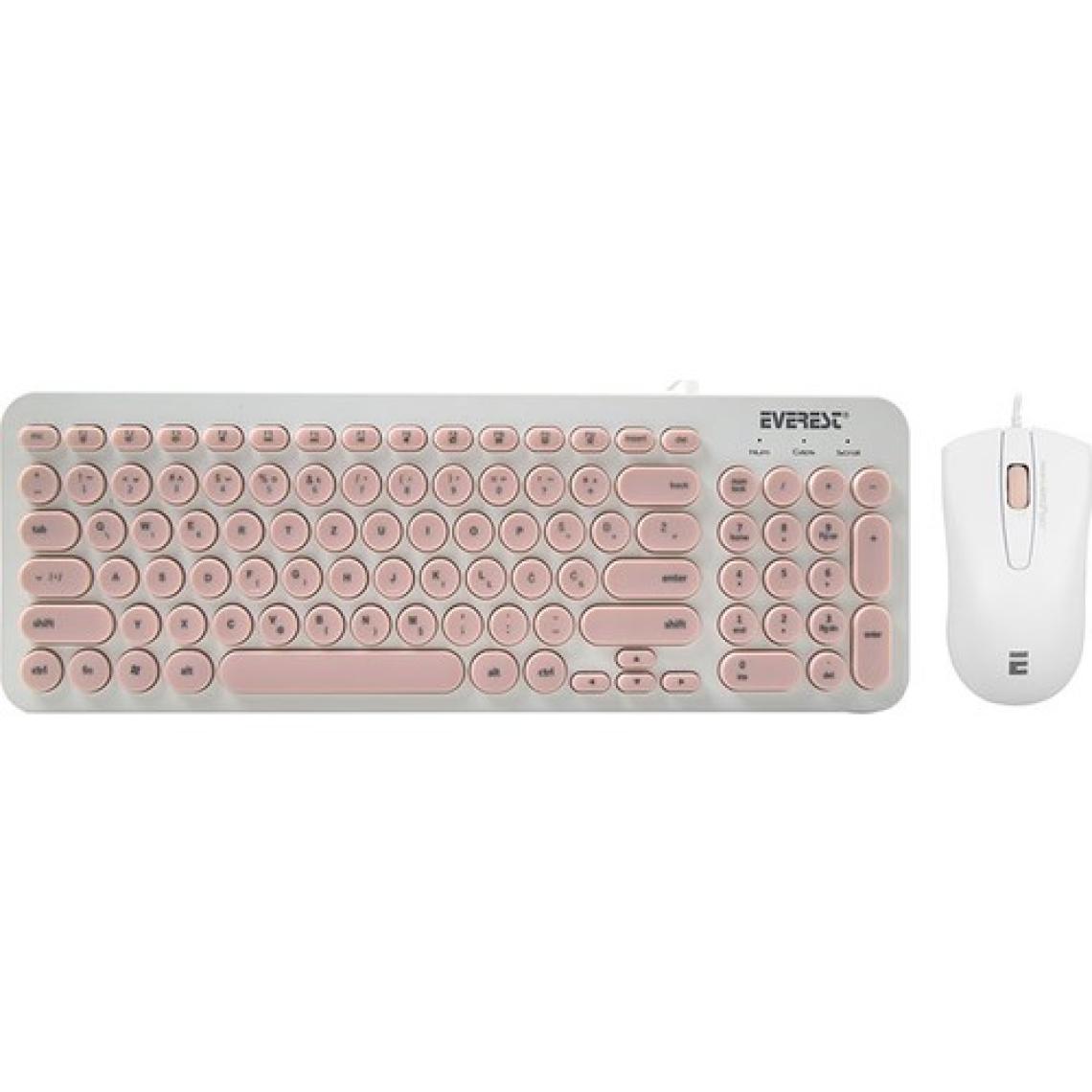 Everest KM-01K Pembe USB Yuvarlak Tuşlu 3D Mouse Combo LC Layout Klavye + Mouse Set