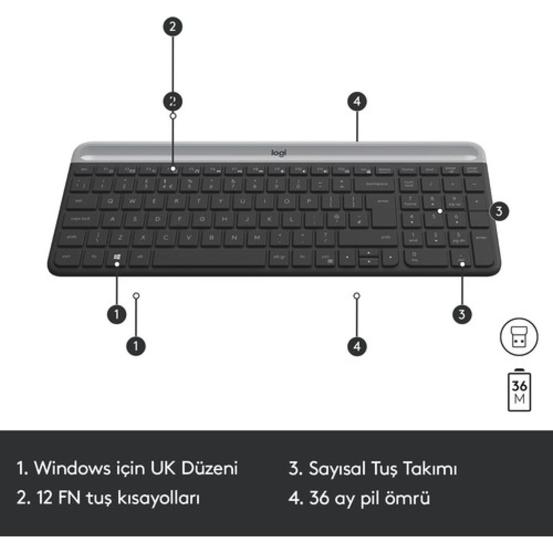 Logitech MK470 Siyah Kablosuz Klavye Mouse Seti