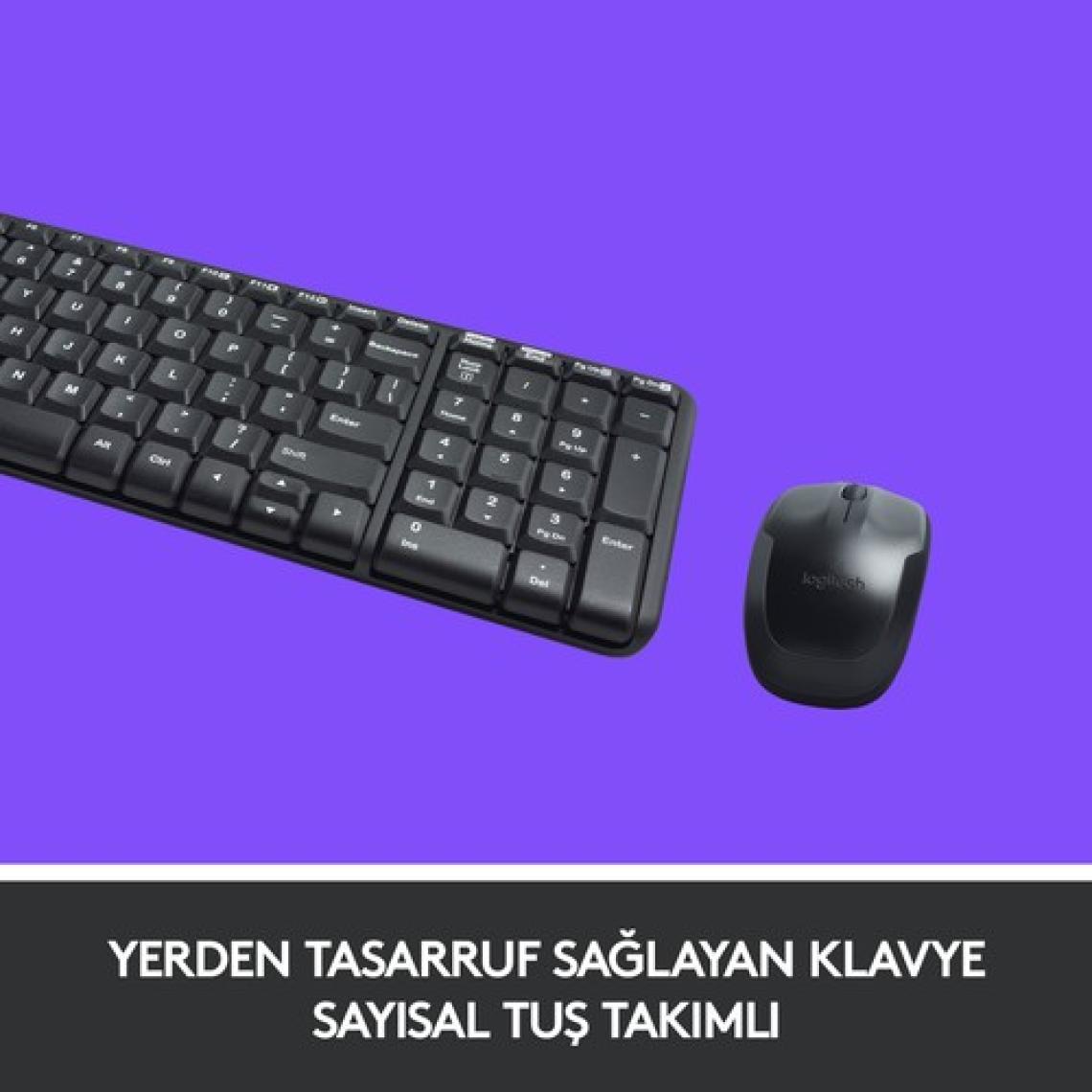 Logitech MK220 Kablosuz Türkçe Klavye Mouse Seti - Siyah