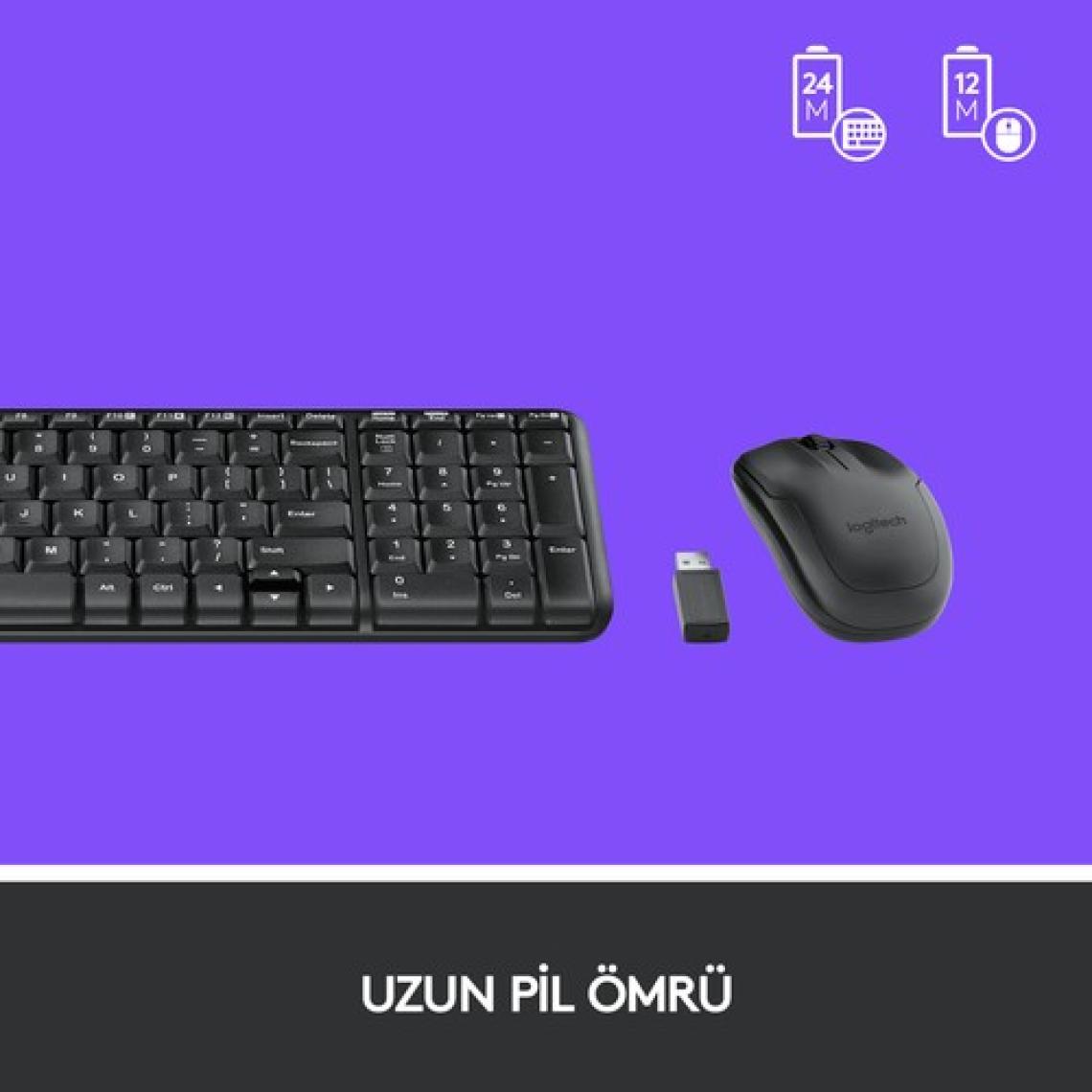 Logitech MK220 Kablosuz Türkçe Klavye Mouse Seti - Siyah