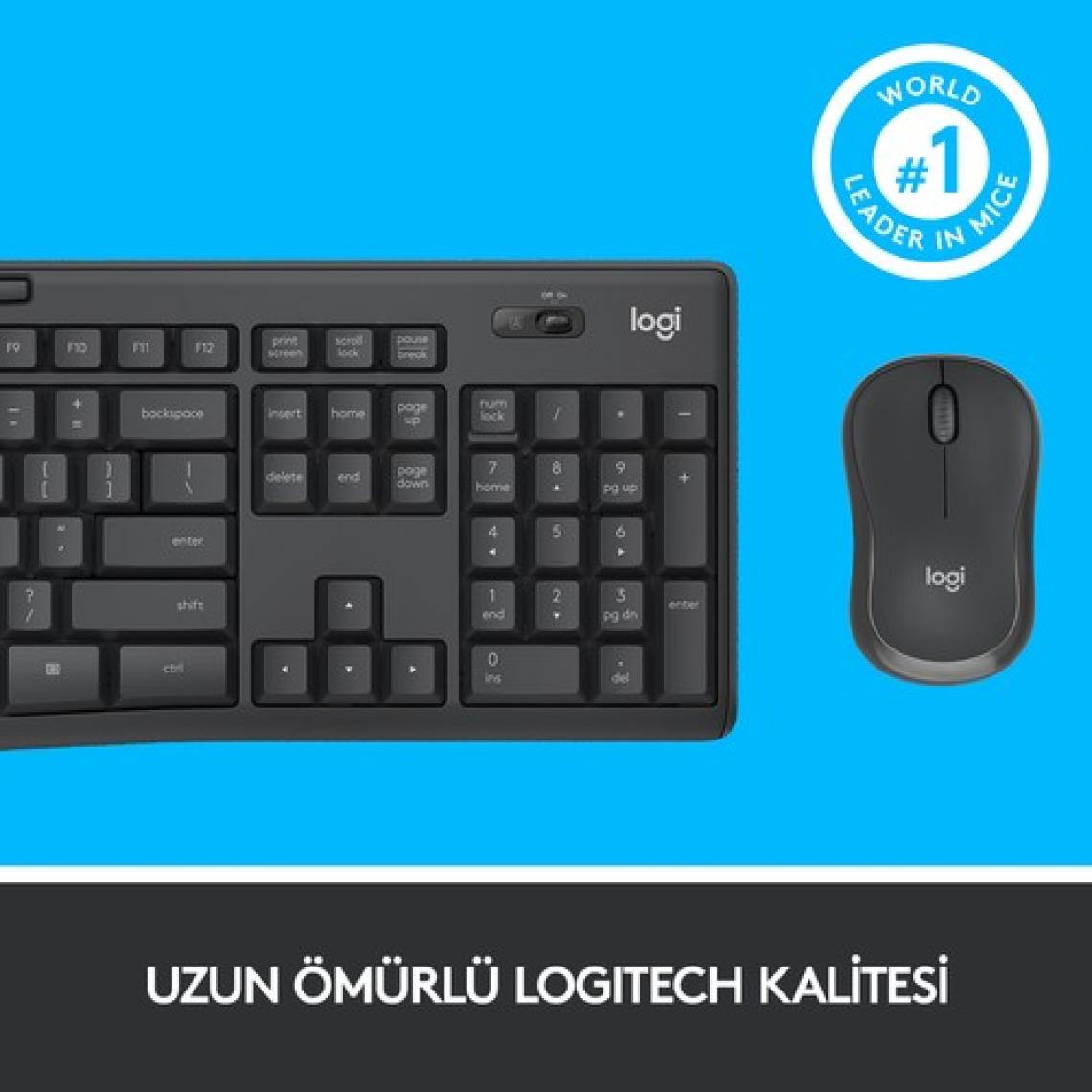 Logitech MK295 Sessiz Kablosuz Türkçe Klavye Mouse Seti - Siyah