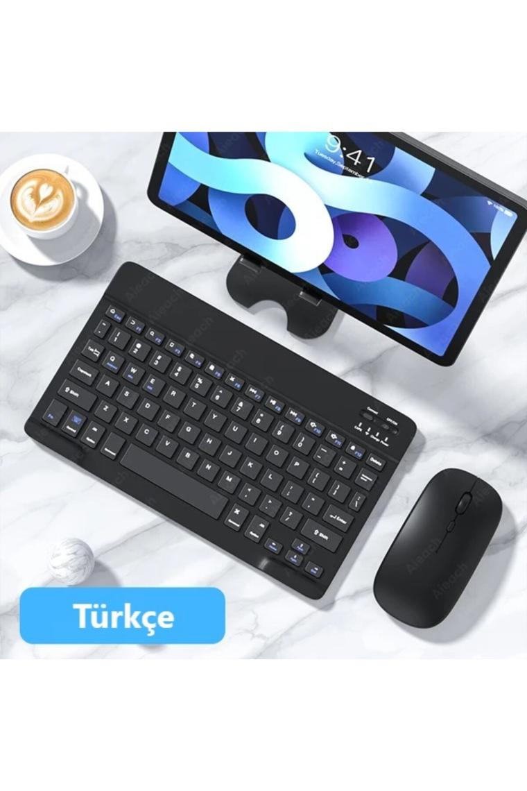 Duhaline iPad 9.nesil MK2K3TU Pro 5 10.2" Tablet Uyumlu Mini Slim Şarjlı Bluetooth Klavye ve Mouse Seti