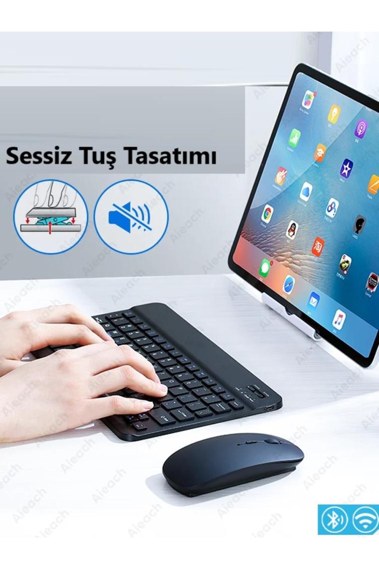 Duhaline iPad 9.nesil MK2K3TU Pro 5 10.2" Tablet Uyumlu Mini Slim Şarjlı Bluetooth Klavye ve Mouse Seti