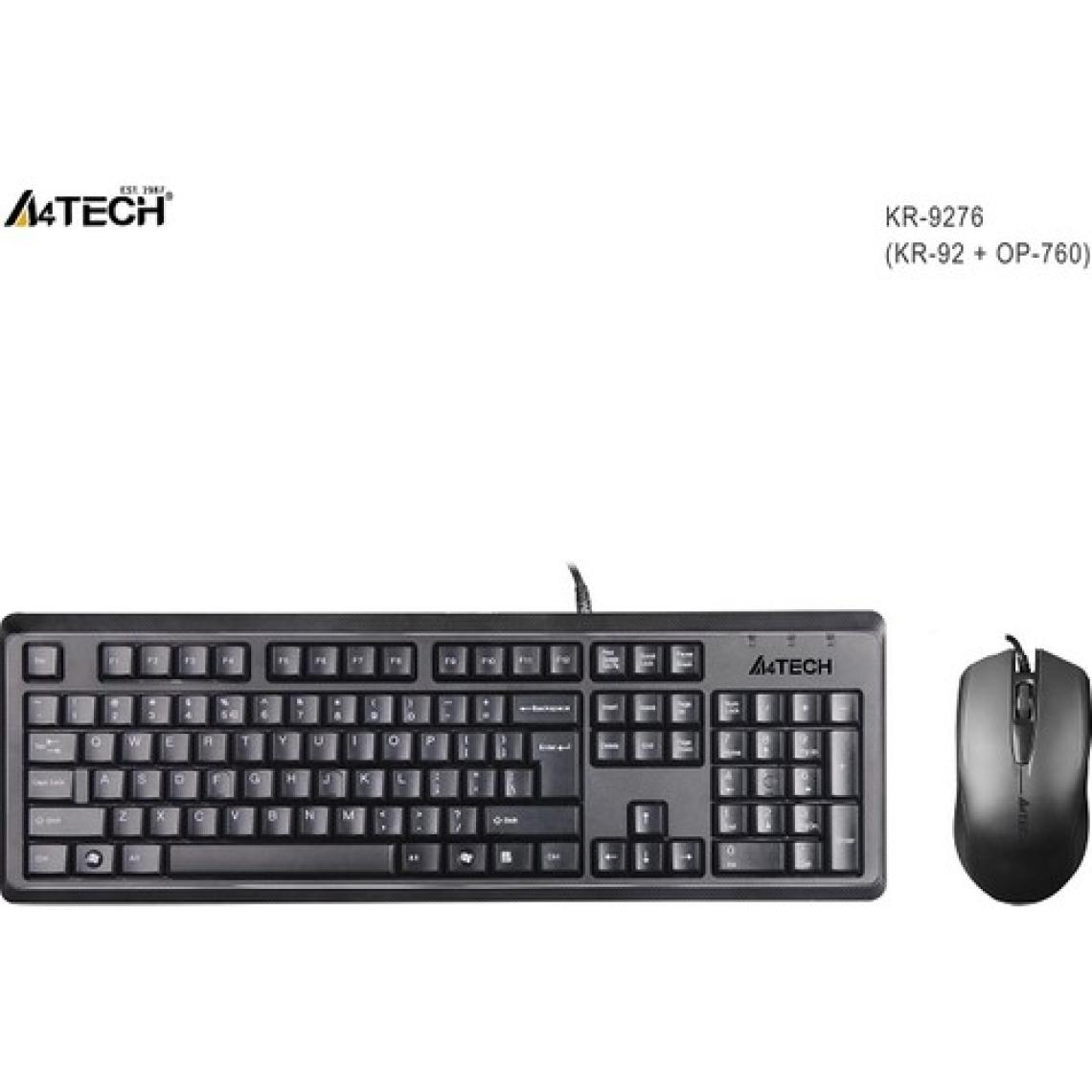 A4 TECH KR-9276 USB Q Trk Optic Mouse Suya Dayanıklı Siyah Multimedya Klavye - Mouse Set