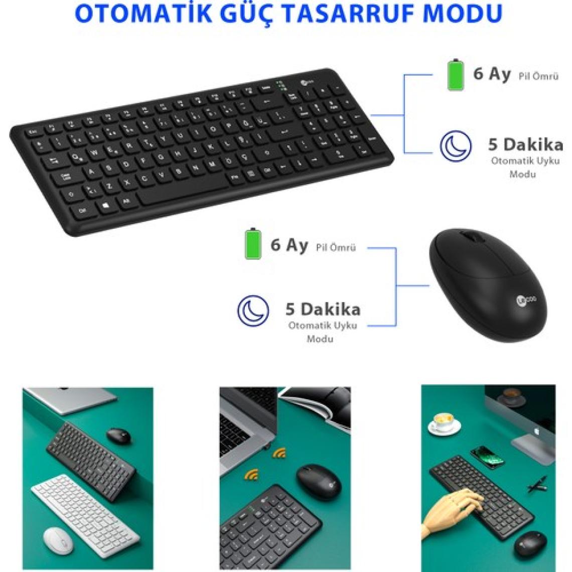 Lecoo KW204 2.4GHz Kablosuz Türkçe Q Klavye & Mouse Set Siyah