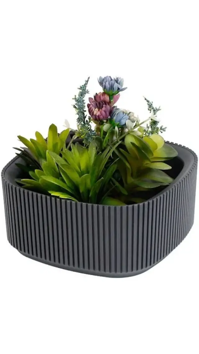 1 Litre Granit Gri Pera Aranjman Saksı Plastik Bitki Çiçek Kaktüs Saksısı No1 16,5x7,5cm