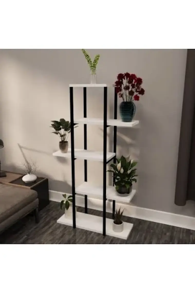 Güzelkan Madeni Eşya Dekoratif 5 Raflı Metal Çiçeklik Saksı Standı Saksılık Beyaz 1312