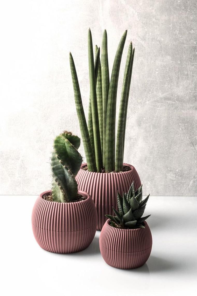 Omnipazar Krs Mercan Dekoratif Kaktüs Sukulent Plastik Saksı Takımı 3'lü Set Soft Pembe