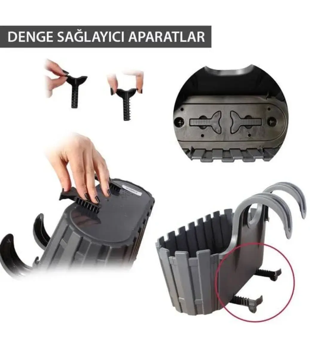 Poliwork Akasya Kolay Askı Renkli Plastik Balkon Saksısı 30 cm Antrasit