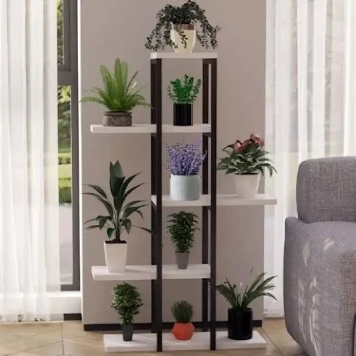 Güzelkan Madeni Eşya Dekoratif 5 Raflı Metal Çiçeklik Saksı Standı Saksılık Beyaz 1312