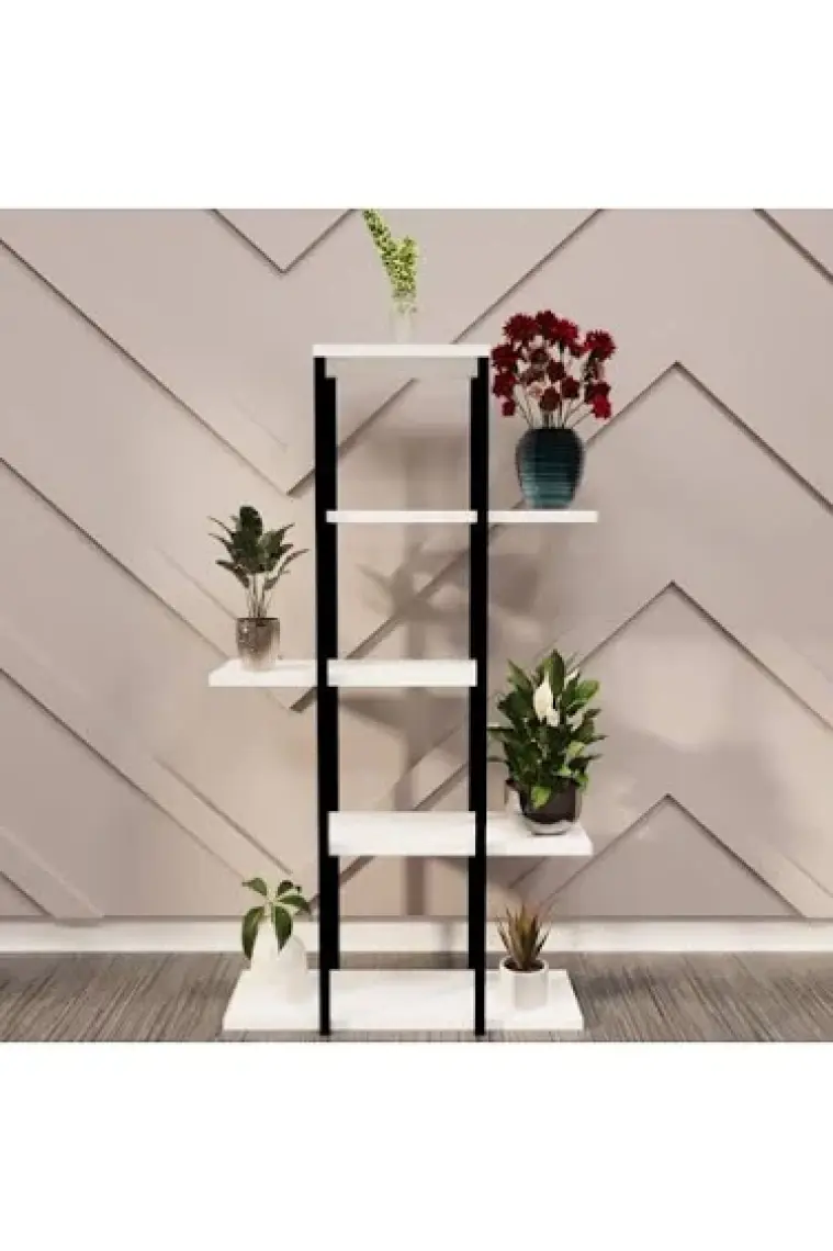 Güzelkan Madeni Eşya Dekoratif 5 Raflı Metal Çiçeklik Saksı Standı Saksılık Beyaz 1312