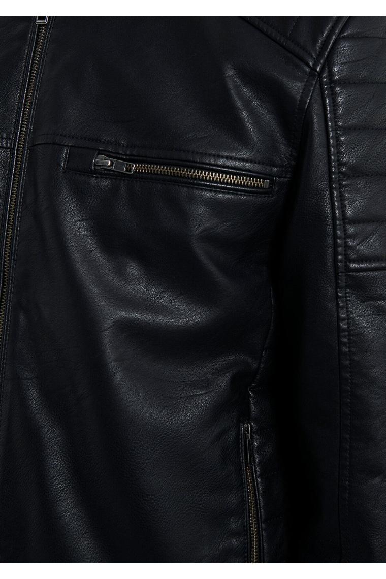 Siyah Suni Deri Ceket Slim Fit / Dar Kesim 0110345-900