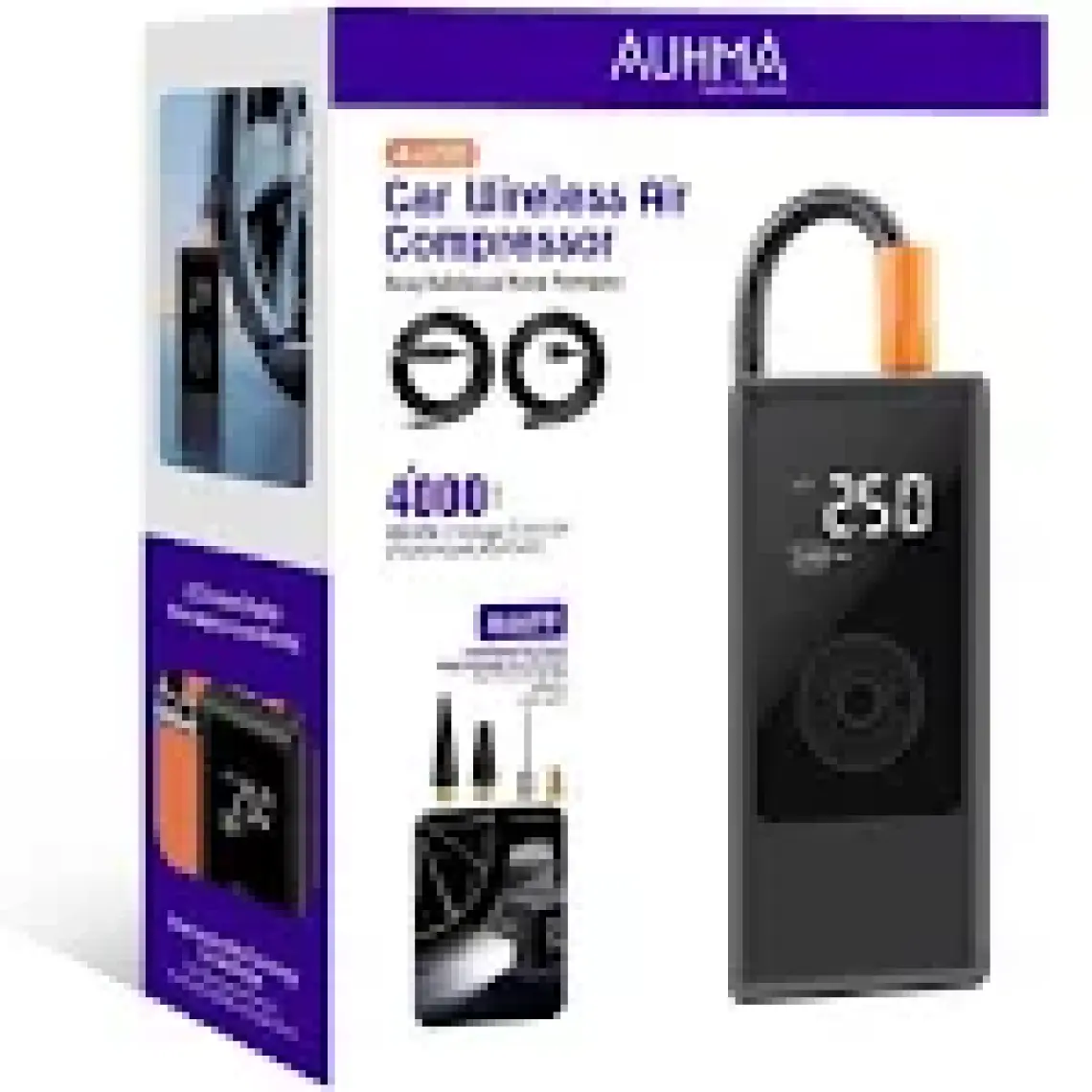 Auhma A6699 Kablosuz Dijital Araç Hava Kompresörü | 150 Psı | 4000MAH | 4 USB | LCD Ekranlı & LED Işıklı Şarjlı Şişirme Pompası