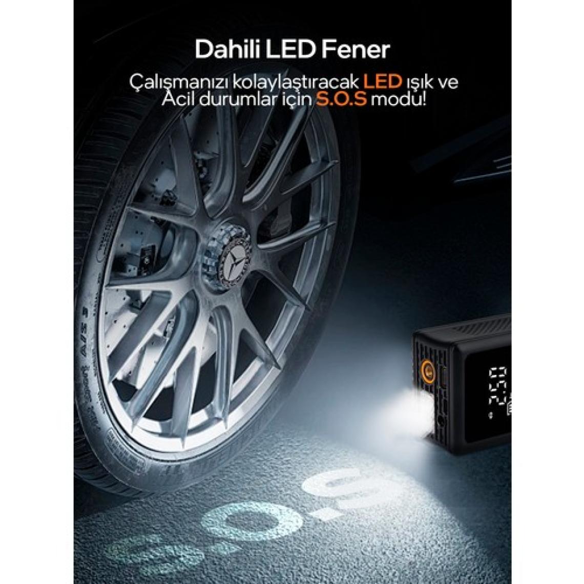 7go 7A3 Hava Pompası & Powerbank | 150 Psı Ultra Basınç, LED Işıklı, LCD Ekranlı, 4000MAH Taşınabilir Şarjlı Kompresör