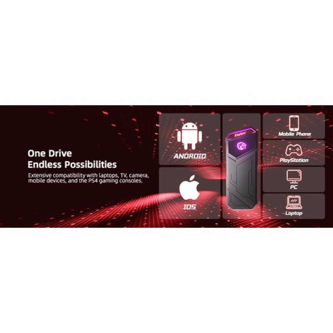 Kingspec Z5 Taşınabilir SSD 1tb, 2090MB/S Metal Rgb Kasa Usb-C