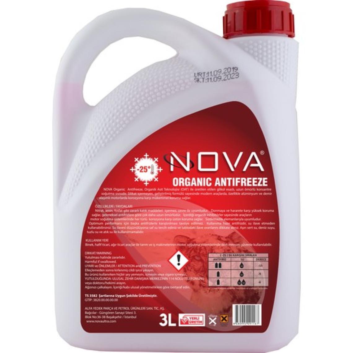 Nova -25 Derece Organik Kırmızı Antifriz 3 Lt