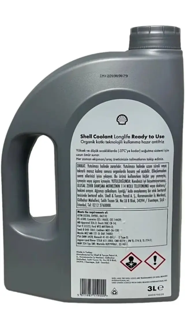 Shell Coolant Longlife RTU Organik Kırmızı Antifriz -37 Derece 3 Litre