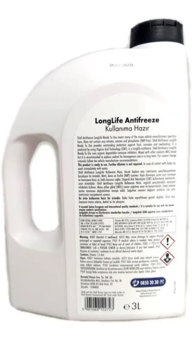 Shell Coolant Longlife RTU Organik Kırmızı Antifriz -37 Derece 3 Litre