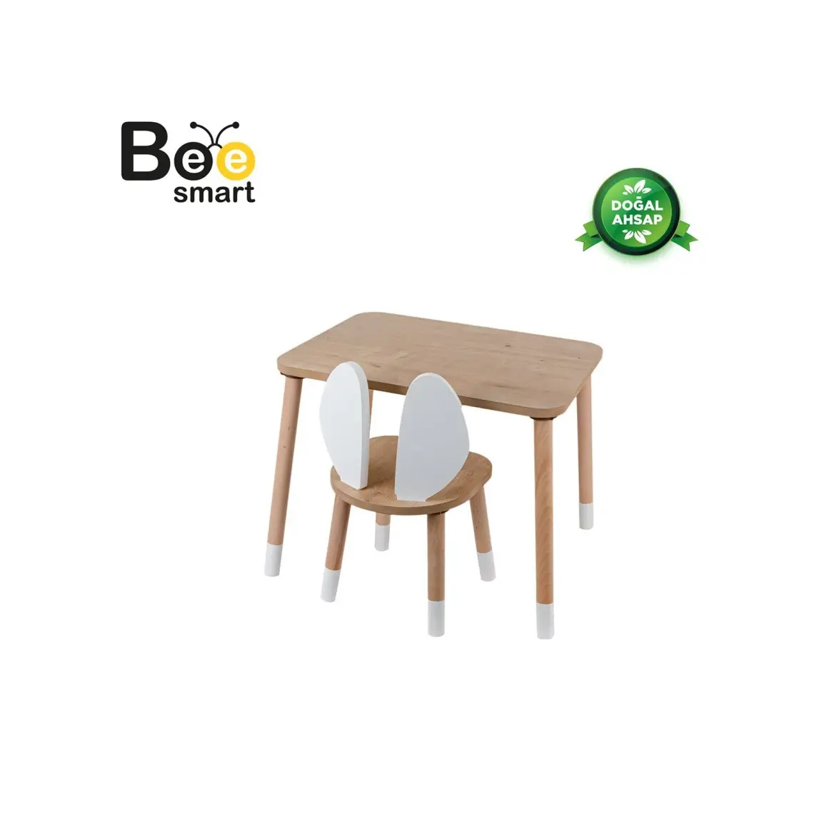 Bee Smart Oyun Masası-Aktivite Masası-Çalışma Masası-Etkinlik Masası-Ahşap  1 Sandalyeli Çocuk Masa Sandalye Takımı
