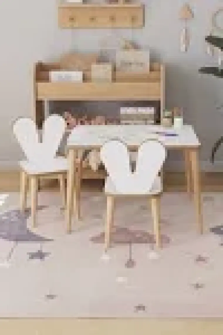 Obi Atölye Resim Kağıdı Rulolu Çocuk Aktivite Masası 60X45 cm 2 Sandalyeli Tavşan Sandalye