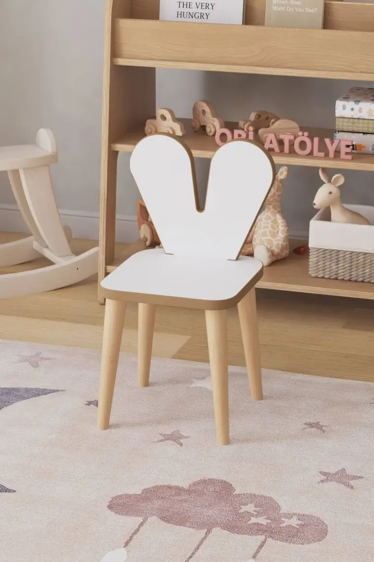 Obi Atölye Resim Kağıdı Rulolu Çocuk Aktivite Masası 60X45 cm 2 Sandalyeli Tavşan Sandalye