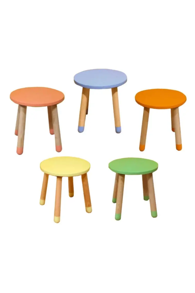 Wood & Joy Doğal Ahşap Renkli Çocuk Tabure (Lila)