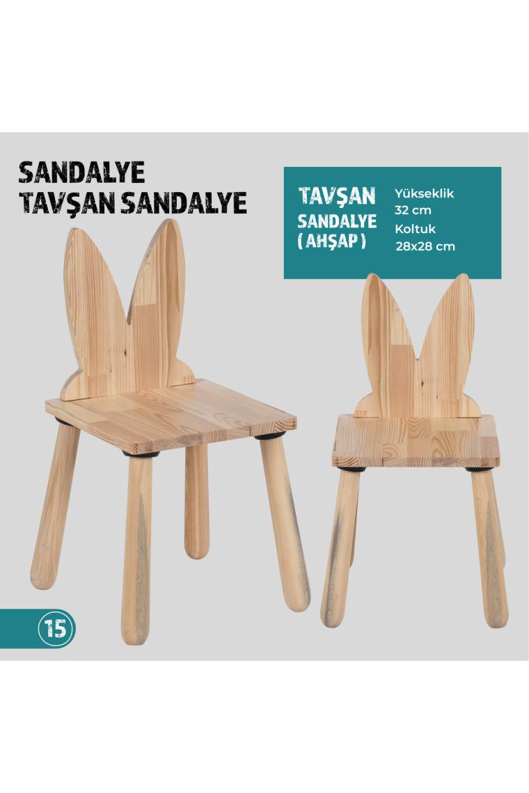 Wood & Joy Doğal Ahşap Çocuk Sandalye Tavşan