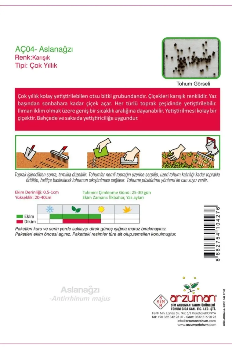 Arzuman Aslanağzı Çiçeği Tohumu 100 Adet