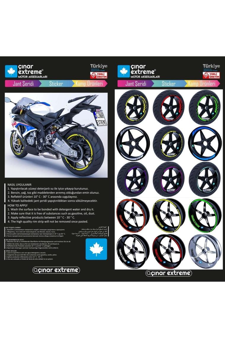 Çınar Extreme Reflektif Beyaz (Gri) Moto Gp Iç Dış Jant Şeridi Takım Sticker Çınar Extreme