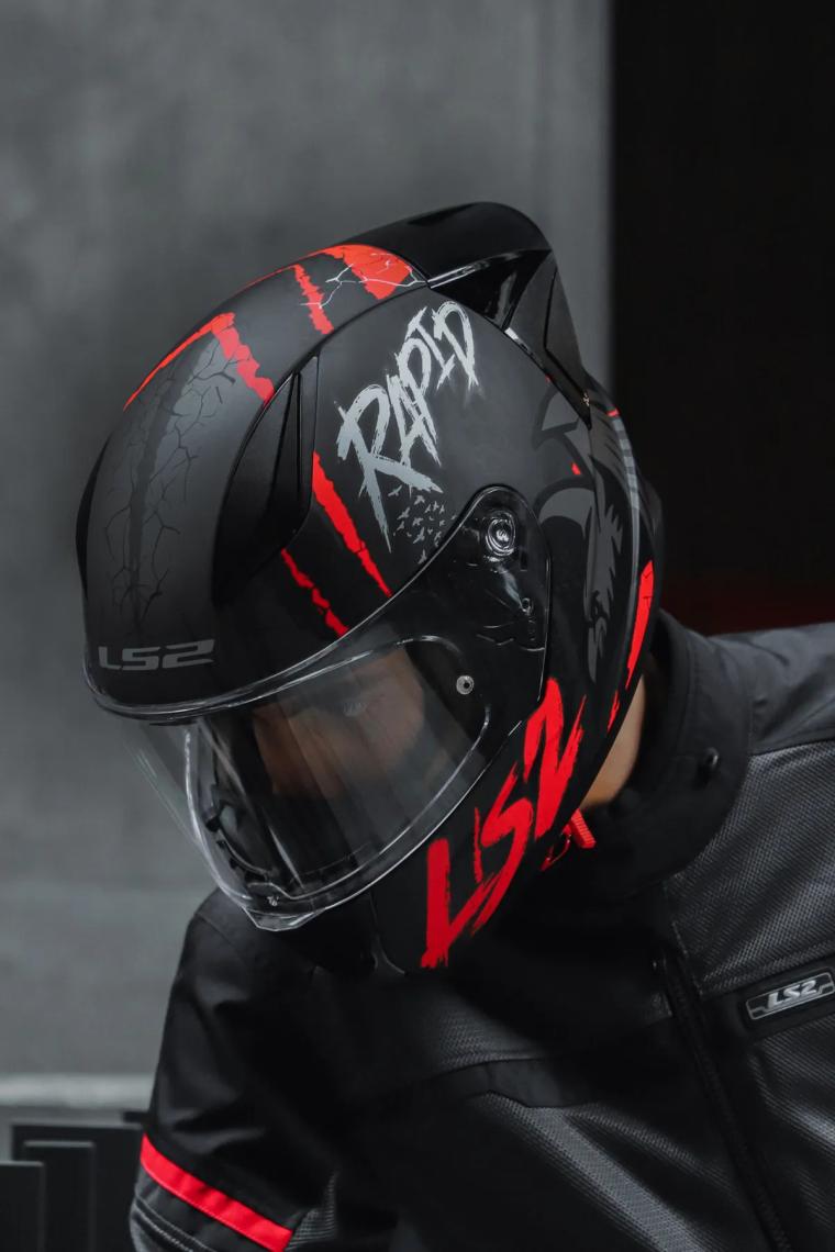 Ls2 Rapıd 2 Raven Mat Siyah-Beyaz-Kırmızı Kask
