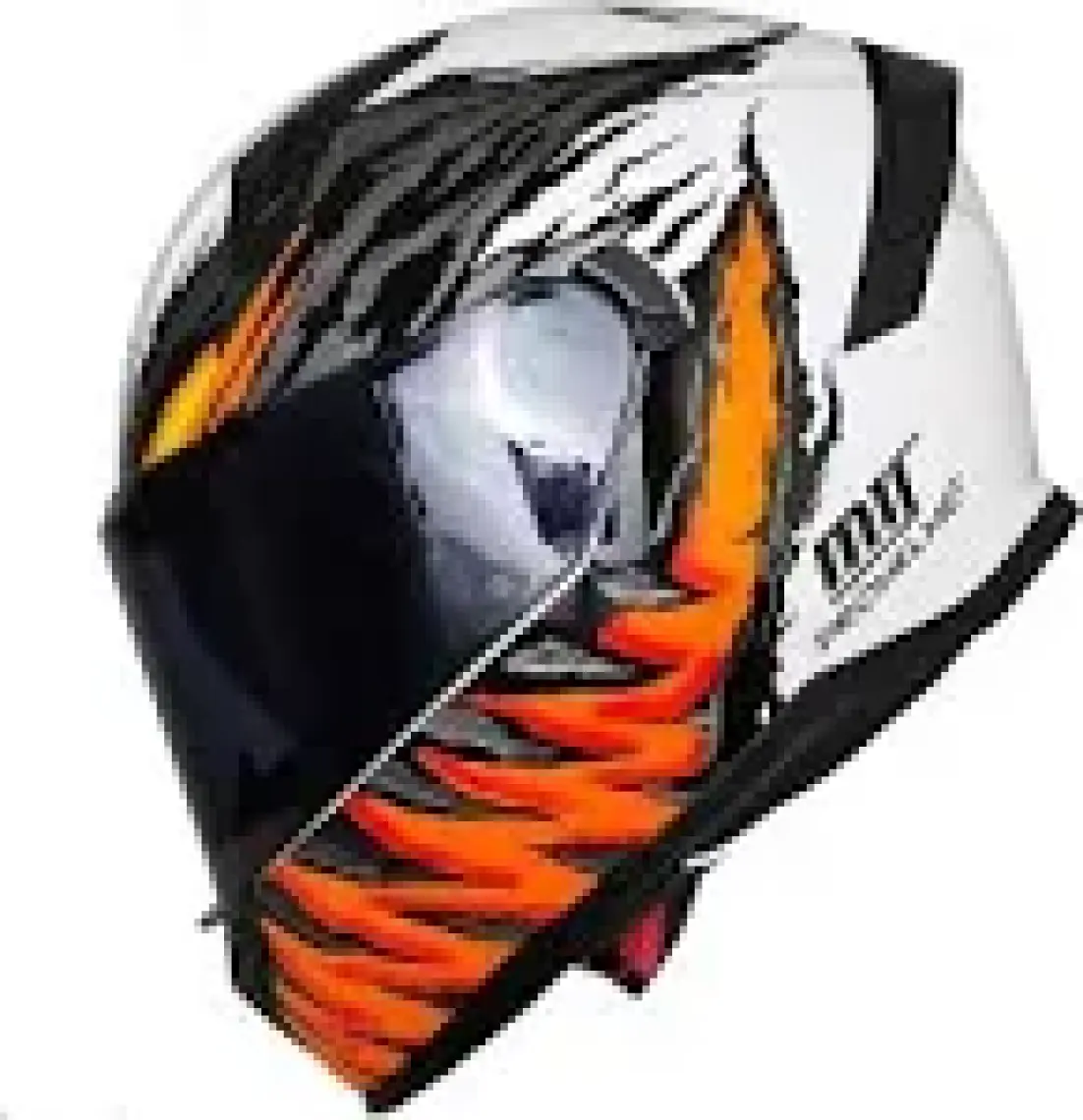Mts M-910 Beyaz-Siyah-Turuncu Güneş Vizörlü Kask (Siyah Camlı)