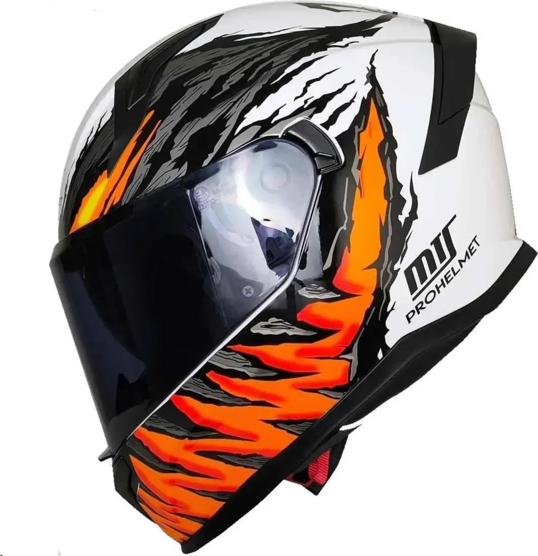 Mts M-910 Beyaz-Siyah-Turuncu Güneş Vizörlü Kask (Siyah Camlı)