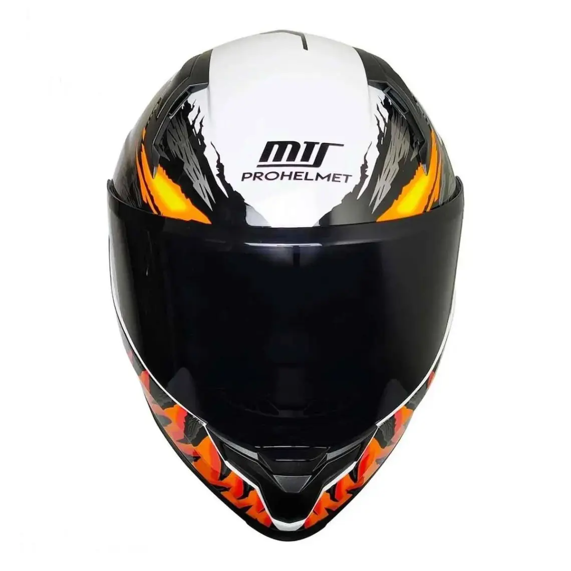 Mts M-910 Beyaz-Siyah-Turuncu Güneş Vizörlü Kask (Siyah Camlı)