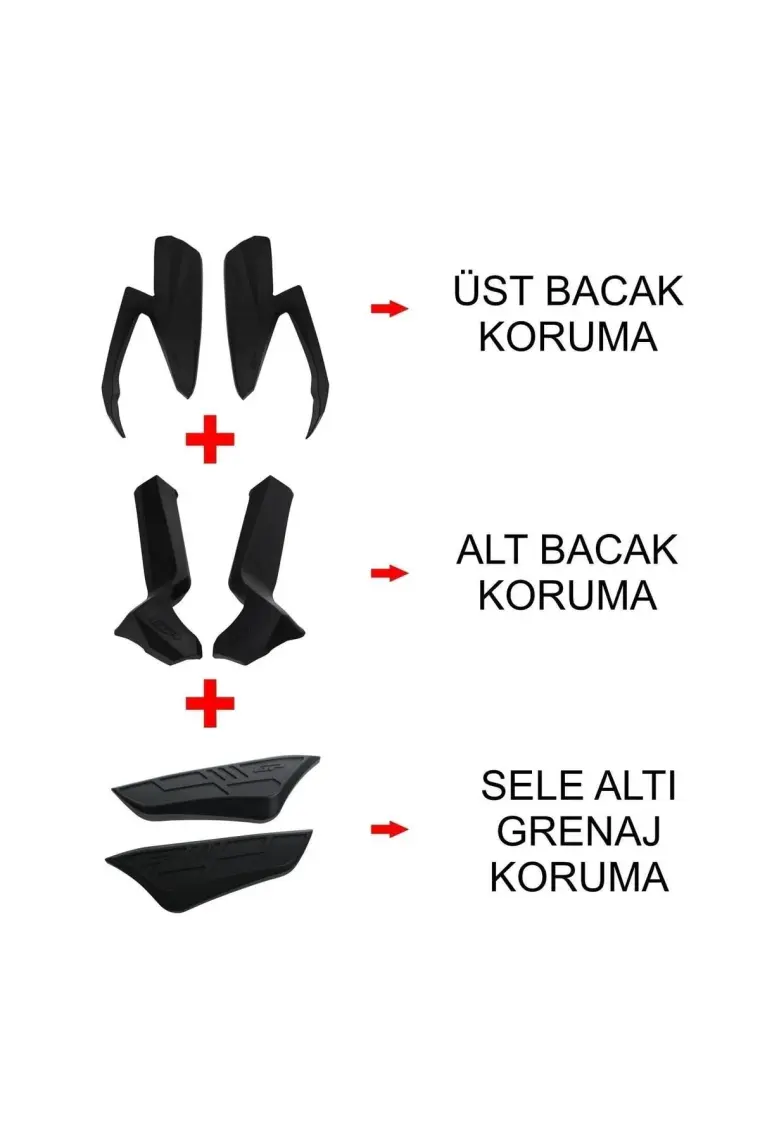 GP Kompozit Honda Forza 250 2023-2024 Uyumlu Üst/Alt Bacak ve Grenaj Koruma Seti Siyah