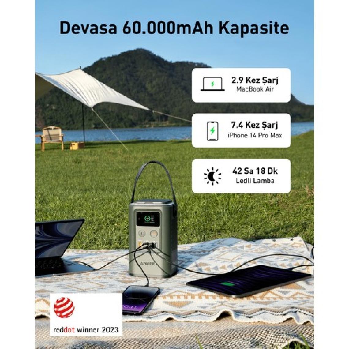 Anker 548 Powerbank 60000mAh - PowerCore Reserve 192Wh Taşınabilir Hızlı Şarj Cihazı - 60W - Solar Şarj Girişli - Siyah - A1294 (Anker Türkiye Garantili)