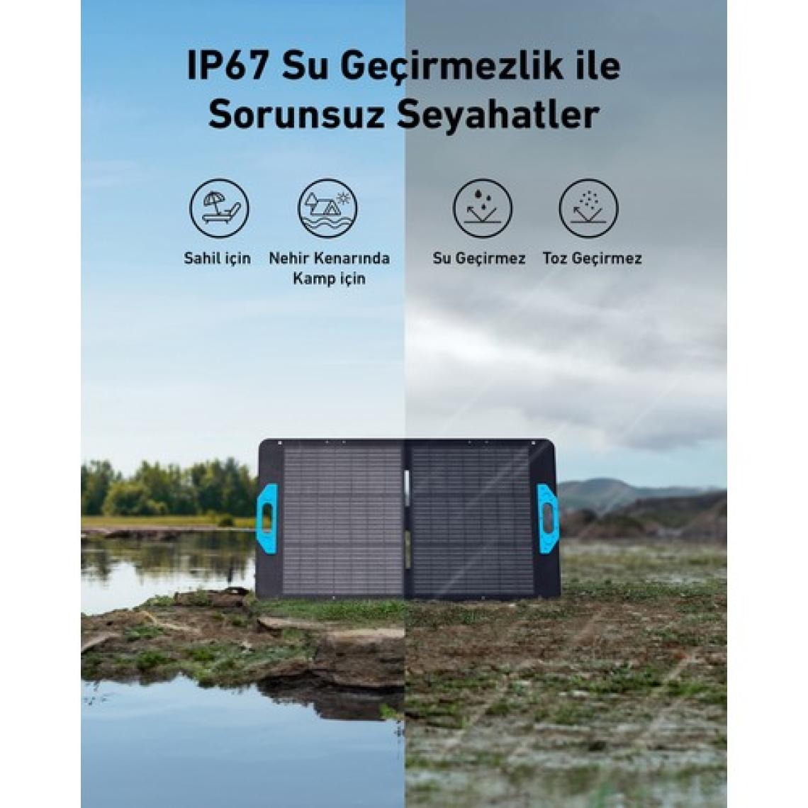 Anker SOLIX PS100 Taşınabilir Güneş Paneli 100W- IP67 Su Geçirmezlik - 4 Açılı Ayar - A2434 (Anker Türkiye Garantili)