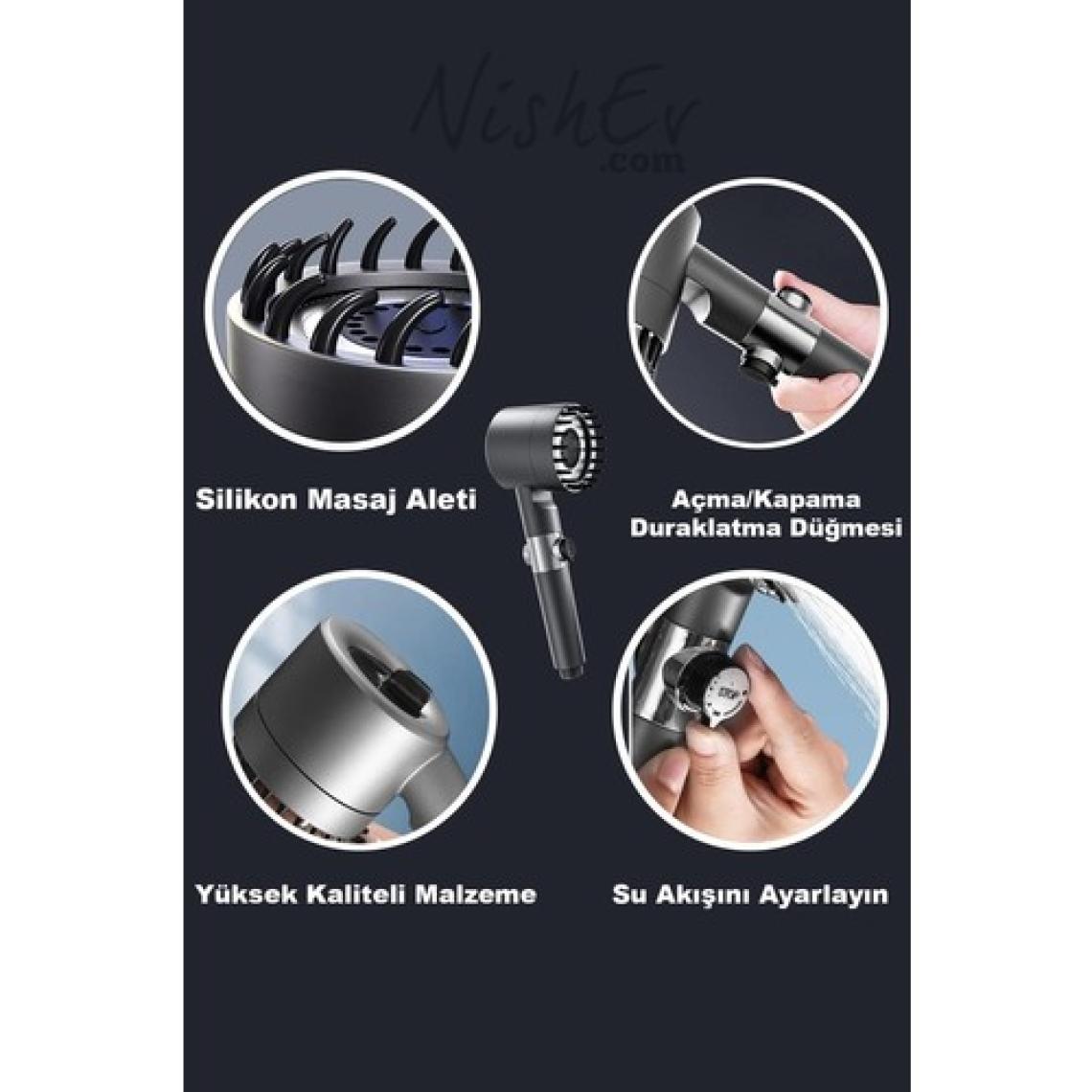 Nishev 3 Fonksiyonlu Banyo Duş Başlığı Filtreli Kireç Önleyici Turbo Yüksek Basınçlı Masaj Duş Başlığı